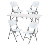 Table Pliante de Hauteur réglable 122 x 60 x 50-74 cm, et Set de 4 chaises Pliantes 51 x 45 x 85,5 cm, idéal pour l'extérieur