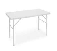 Table pliante de jardin Relaxdays BASTIAN, rectangulaire, 74 x 121,5 x 61,5 cm, métal/plastique, aspect rotin, blanc