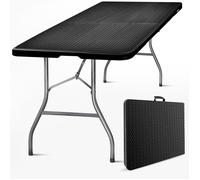 Table Pliante Effet Rotin - L180 x l74 x H74cm - Noir en HDPE