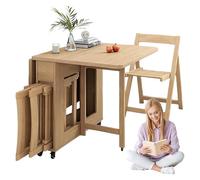 Table Pliante en Bois Massif avec 4 Chaises,Ensemble De Table À Manger pour Cuisine,Salle À Manger,Salon,Table À Abattant Facile À Déplacer,Table Extensible À Abattants Moderne-1.4M