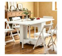 Table Pliante en Bois Massif, Table À Manger Pliable avec roulettes, avec des Tiroirs Et des Étagères Ouvertes, Ensemble Tables Extensible Et 4 Chaises, Adaptable À Tous Scénarios(White)