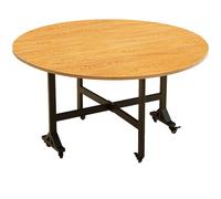 Table Pliante en Bois Ronde, Table À Manger Pliable Intérieure, Table De Carte D'étude pour Camping, Barbecue, Commercial, Banquet, Mariage(120cm Wood Color with Wheels)
