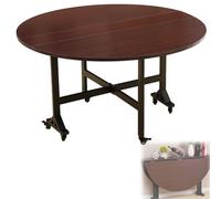 Table Pliante en Bois Ronde, Table À Manger Pliable Intérieure, Table De Carte D'étude pour Camping, Barbecue, Commercial, Banquet, Mariage(120cm Black with Wheels)