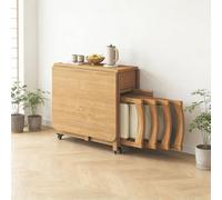 Table Pliante Interieur Ensemble de Table à Manger Pliante avec 4 chaises, Tables réglables en Bois avec 2 tiroirs de Rangement et 4 Roues, Table de Cuisine Mobile à abattant pour Salle à Manger