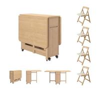 Table Pliante Interieur, Ensemble De Table À Manger pour 4 Personnes Tables Cuisine Petit Espace avec des Tiroirs Et des Étagères Ouvertes pour Une Cuisine Compacte