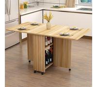 Table pliante mobile avec 6 roulettes - Extensible et pliable - Gain de place - Bureau de travail et d'étude avec 2 étagères ouvertes - Design polyvalent en bois pour la maison et le bureau