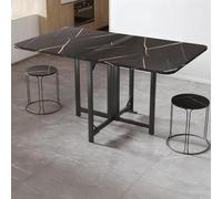 Table Pliante Multifonction Moderne Étirable avec Cadre Métallique Économique en Espace Portable Table À Repas À Feuilles Amovibles pour Petites Surfaces, Cuisine(Black,120*80*75cm/47.2*31.5*29.5in)