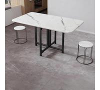 Table Pliante Multifonction Moderne Étirable avec Cadre Métallique Économique en Espace Portable Table À Repas À Feuilles Amovibles pour Petites Surfaces, Cuisine(White,140*80*75cm/55.1*31.5*29.5in)