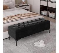 Table pliante multifonctionnelle, Banc ottoman de rangement capitonné en velours, banc de bout de lit rembourré moderne, repose-pieds avec pieds en métal for chambre, salon, entrée, bleu marine(Black,