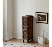 Table pliante multifonctionnelle, Commode à tiroirs de style ferme, rangement vertical avec 4 pieds en bois massif, tour de rangement étroite et haute, armoire de sol de grande capacité(Brown,5tier)