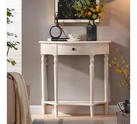 Table pliante multifonctionnelle, Console demi-lune avec tiroir, table d'entrée en bois massif, buffet vintage en demi-cercle for salon, hall d'entrée, porche(White,35.4"W x 11.8"D x 31.5"H)