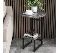 Table pliante multifonctionnelle, table d'appoint ronde moderne avec étagère de rangement, petites tables basses avec pieds en forme de G, table de canapé pour salon, chambre à coucher (gris rock, 40