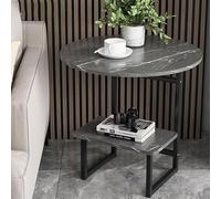Table pliante multifonctionnelle, table d'appoint ronde moderne avec étagère de rangement, petites tables basses avec pieds en forme de G, table de canapé pour salon, chambre à coucher (gris rock, 60