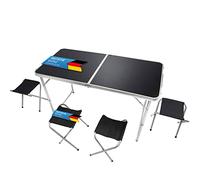 Table Pliante multifonctionnelle Table de Camping Table de marché Pliante Table de marché réglable en Hauteur Table d'appoint pour Le Camping (Set de Camping avec 4 chaises - Noir)