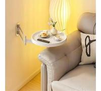 Table Pliante Murale avec Petit Plateau Rond, Bureau Rabattable - de Chevet, Extensible, Peu encombrante, étagère d'extension latérale Flottante for Salle à Manger(White)