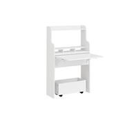 | Table pliante murale blanche avec tiroir | Meuble de rangement mobile à roulettes | Bureau escamotable en mélamine | 61×25×100 cm | FWT105-II-W