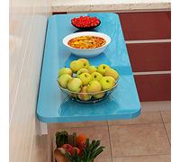 Table pliante murale compacte pour petits espaces - Bureau flottant en bois bleu pour cuisine, chambre à coucher et restaurant (40 cm, 120 cm)