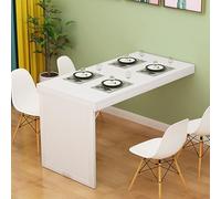 Table pliante murale télescopique invisible en bois peu encombrante pour cuisine, salon, balcon - Meuble compact (Blanc + cadre blanc)