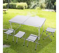 Table Pliante Pliant Caméra Tablier Pliant Jardin de Restauration de Cuisine Pliante Table de Caméra de Pique-Nique Extérieure avec Portable 4 Ch Régler la Découverte Pliante avec des Promesses de