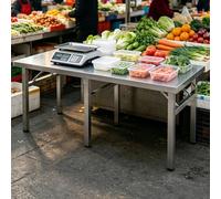 Table pliante portative acier inoxydable table préparation travail pliable de qualité commerciale poste travail cuisine robuste le marché des agriculteurs vendeurs produits alimentaires(120x60x75cm)