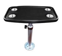 Table Pliante Pour Camping-Car, Bateau Ou Caravane, En Alliage D'Aluminium De Qualité Supérieure, Avec Plateau En Bois Massif, Hauteur Réglable Et Amovible, Et 4 Porte-Gobelets Encastrés. Idéale Pour