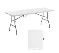 VEVOR Table Pliante Rectangulaire en Plastique, Table Utilitaire Portable de 180 cm, Solide et Stable, avec Poignée Intégrée, pour Soirée, Pique-nique, Camping, Intérieur et Extérieur, Blanche