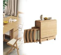 Table pliante réglable avec rangement pour chaise cachée, design convertible 3 en 1, parfait pour événements, dortoirs et usage domestique - Finition naturelle, comprend 4 chaises