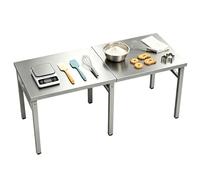 Table pliante robuste de 100-180cm pour la cuisine, dessus de table et acier inoxydable robuste, établi pliable pour la préparation des aliments les fêtes les barbecues, le camping(150x50x75cm)