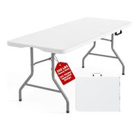 Table Pliante Robuste de 6 Pieds, Table Pliante d'extérieur 180x74x74cm - Cadre en métal Robuste, étanche, Portable et Facile à Assembler - Idéal pour Les fêtes, Les barbecues, Le Camping White