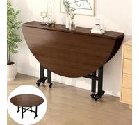 Table Pliante Ronde Cuisine à 6 roulettes, Table à Abattant Mobile for Petits Espaces, Panneau de Particules de Bois Massif de 23 mm D'épaisseur, 3 Formes Pliantes (diamètre 100/120/140/150cm)