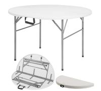 Table pliante Shiga Table de jardin ronde blanche Pliable avec poignée de transport 120 cm de diamètre
