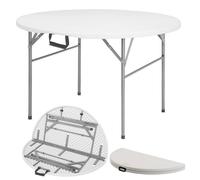 Table pliante Shiga Table de jardin ronde blanche Pliable avec poignée de transport 120 cm de diamètre