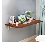 table pliante simple, Table pliante à abattant fixée au mur, bureau flottant en bois massif for ordinateur portable, établi multifonctionnel, table de cuisine et de dîner(Teak Color,90*50cm/35*20in)