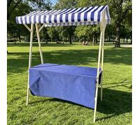 Table Pliante Stand de Vente Pliable Cadre en Bois Massif Tissu Oxford Imperméable roulettes 360° pour Marchés Nocturnes Événements Outdoor et Commerces Détaillants(Blue,150cm)