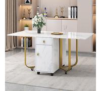 Table pliante, Table pliable, Table pliante cuisine, polyvalente avec roulettes, 150×80×76 cm, Blanc+Or | Aosom France