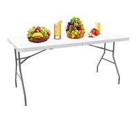Table Pliante Transportable, Table en Plastique Robuste, 180 x 76 x 74 cm, Blanc, Pliable en deux, Matériau: HDPE
