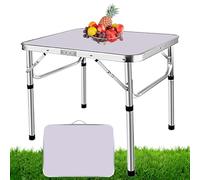 Table Pliante Valise 60x45cm, Table d'Appoint Portable Aluminium 2,3kg, Hauteur Réglable 26/56cm, Poignée de Transport Intégrée, Bureau Camping Blanc Compact pour Balcon Terrasse et Activité Plein Air