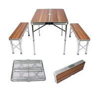 Table pliante Valise Alu 2 Bancs Table de camping Finition en bois Fête Barbecue