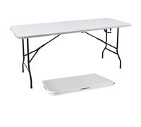 Table pliante XL blanche avec structure en acier résistant aux intempéries - 180 x 68 cm - Grande table de camping pliable avec poignée de transport - Table de jardin, balcon, buffet, table de bistrot