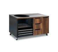 Table pour Barbecue Kamado Barrique Oak 150x100 cm - Support Réglable pour Grills 22-25" - Structure Acier Galvanisé, Plan de Travail INOX, Rangements avec Tiroirs - Kamadobono