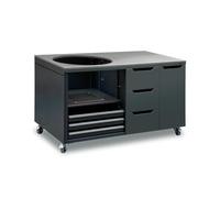 Table pour Barbecue Kamado Carbon Grey 150x100 cm - Support Réglable pour Grills 22-25" - Structure Acier Galvanisé, Plan de Travail INOX, Rangements avec Tiroirs - Kamadobono