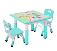 Table pour Enfant avec 2 Chaises, Ensemble de Table pour Enfants réglable en Hauteur, Meubles en Plastique, Table de Peinture pour garçons et Filles à partir de 3 Ans, (Menthe Verte, Table Carrée)