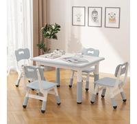 Table pour enfant avec 4 chaises, groupe de table réglable en hauteur pour garçons et filles à partir de 2 ans, ensemble de sièges pour enfants avec bureau graffiti et pieds antidérapants, meubles
