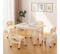 Table pour enfant avec 4 chaises, groupe de table réglable en hauteur pour garçons et filles à partir de 2 ans, ensemble de sièges pour enfants avec bureau graffiti et pieds antidérapants, meubles