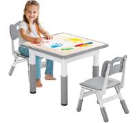 Table pour enfants avec 2 chaises, Réglable en hauteur en HDPE & ABS, Table de jeu multifonctionnelle Stable pour enfants de 2 à 10 ans, Ensemble de chaises ergonomiques pour chambre d'enfant, 60*60cm