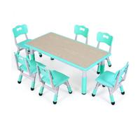 Table pour enfants avec chaises - 6 chaises - Table d'activité - Table de jeu Bureau pour enfants - Pour 3-8 ans - Réglable en hauteur - Table d'apprentissage pour enfants - Vert