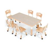 Table pour enfants avec chaises - 6 chaises - Table d'activité - Table de jeu Bureau pour enfants - Pour 3-8 ans - Réglable en hauteur - Table d'apprentissage pour enfants - Jaune