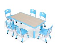 Table pour enfants avec chaises - 6 chaises - Table d'activité - Table de jeu Bureau pour enfants - Pour 3-8 ans - Réglable en hauteur - Table d'apprentissage pour enfants - Bleu