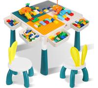 Table pour enfants avec chaises Jayseuw Table polyvalente pour enfants avec 251 pièces de briques, avec 2 chaises, groupe de sièges pour enfants avec espace de rangement