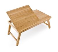 Relaxdays 10016734 Table pour Ordinateur HxlxP : 24 x 55 x 33 cm Portable Table de Lit Pliante pliable avec un petit tiroir en bois de bambou tablette inclinable réglable support genoux laptop, nature